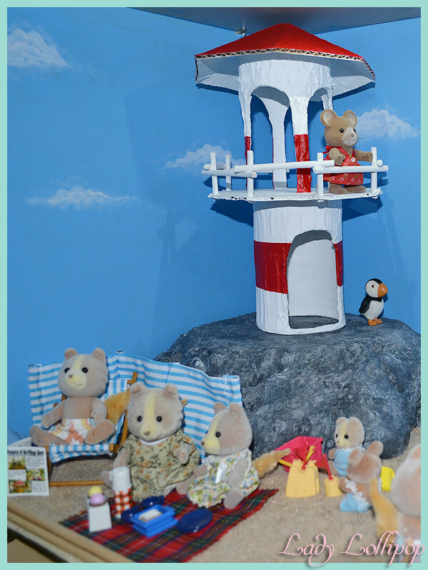Beachfront diorama with diy lighthouse for Sylvanian families and calico critters