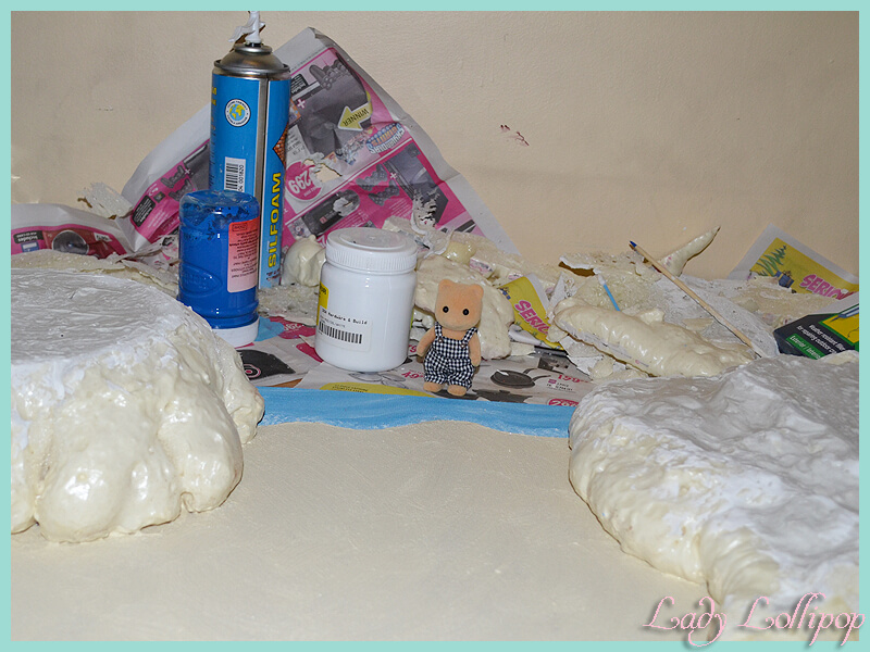 Sylvanian Families Beach Diorama progress in painting the ocean