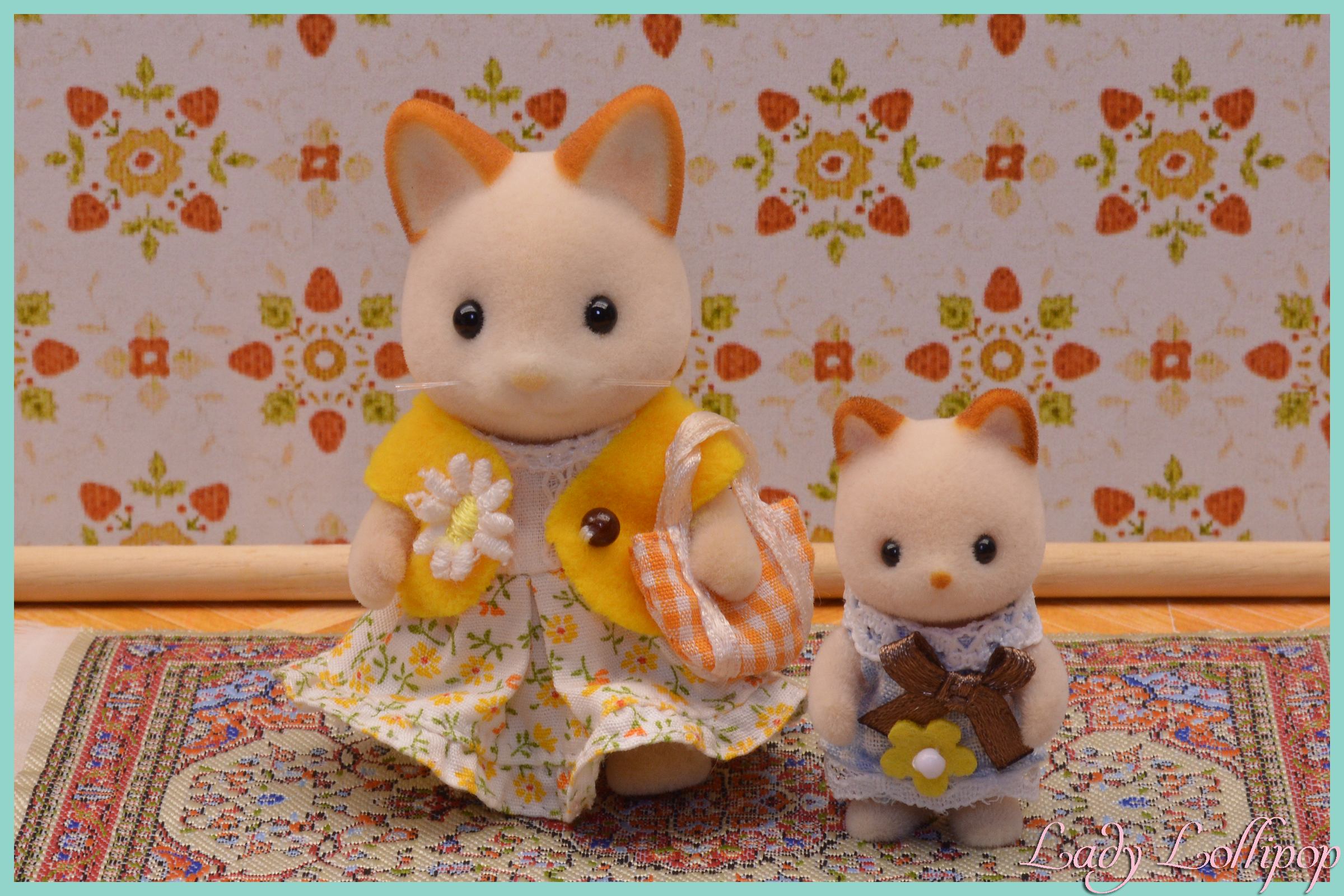 Sylvanian Families Soyokaze Cat sister and baby