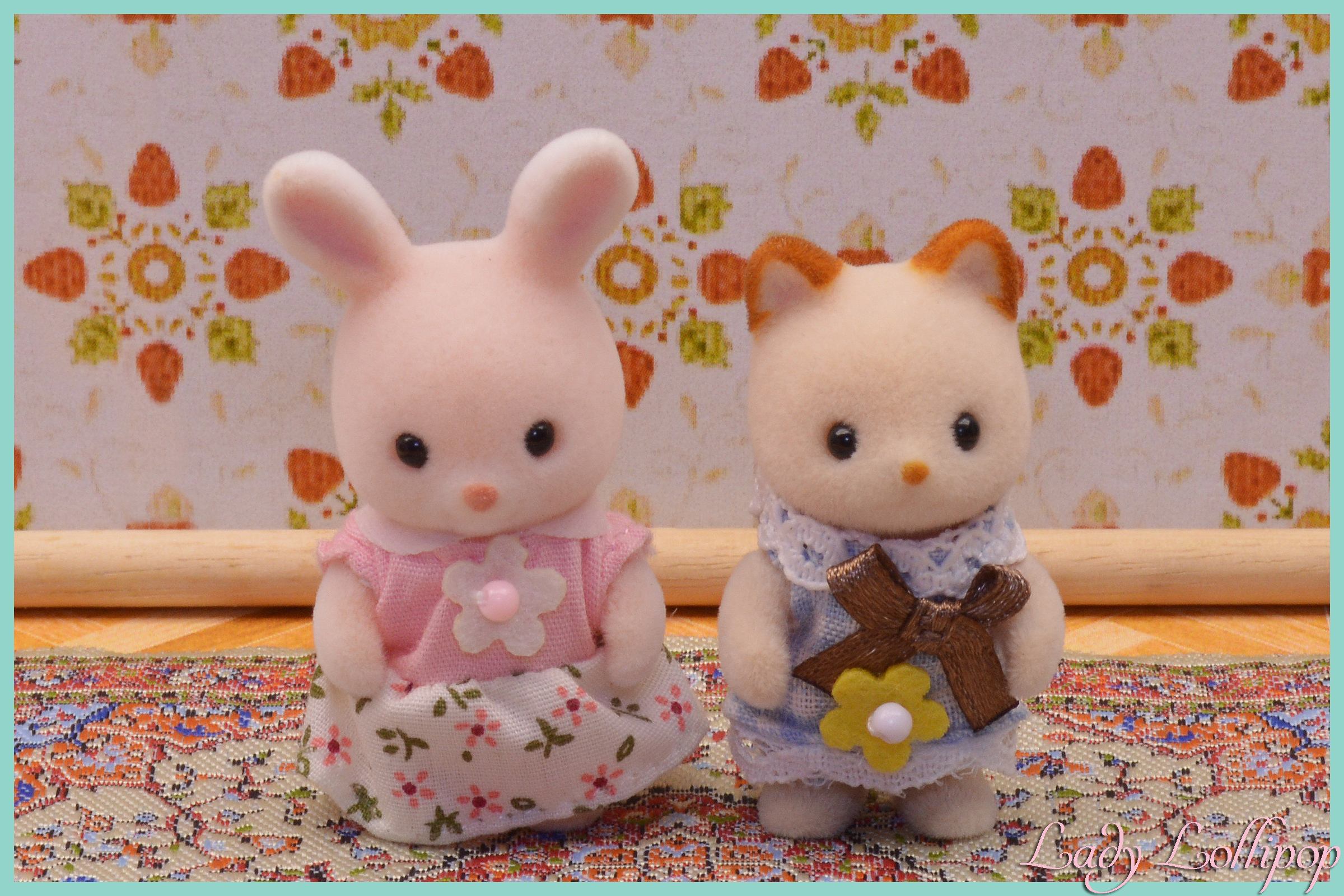 Sylvanian Families Nonohana Wildflower Rabbit baby and Soyokaze baby Grinpa village pair