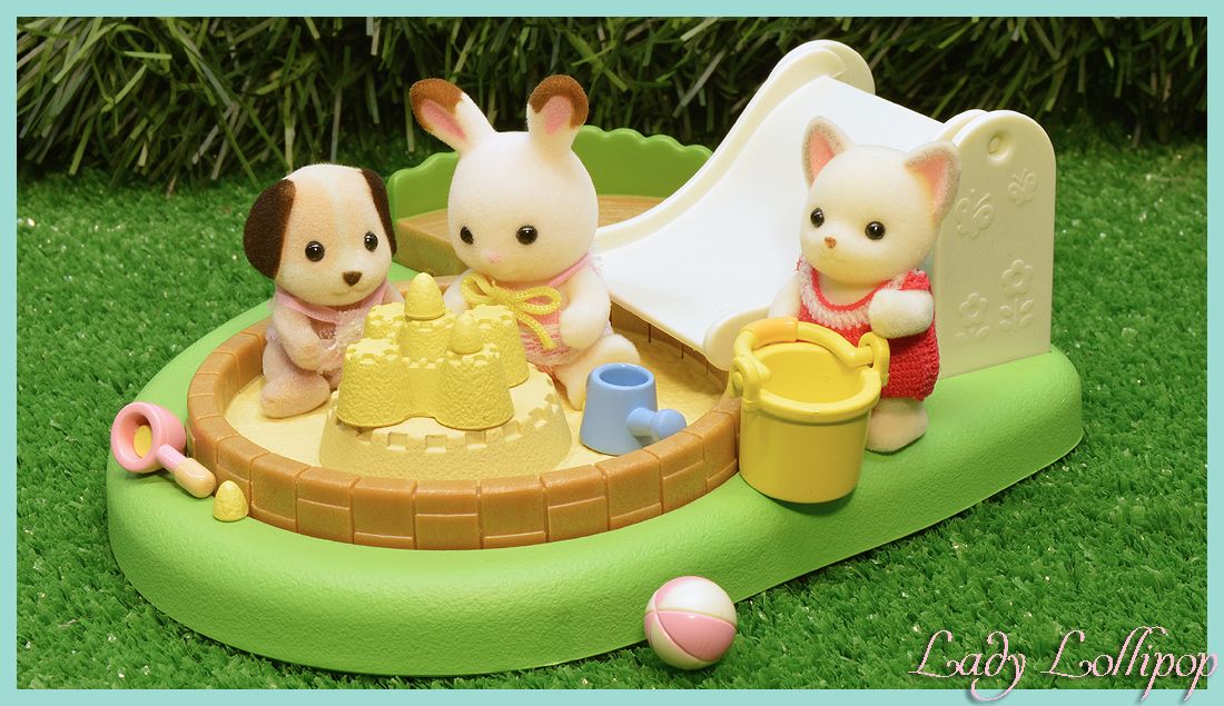 Sylvanian Families babies playing in the Nursery Sandpit set