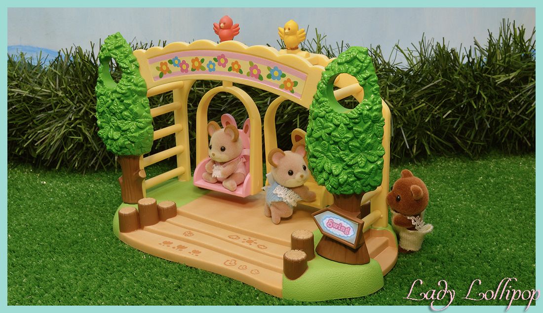 Sylvanian Families Nursery Playground swing set with Sylvanian babies playing