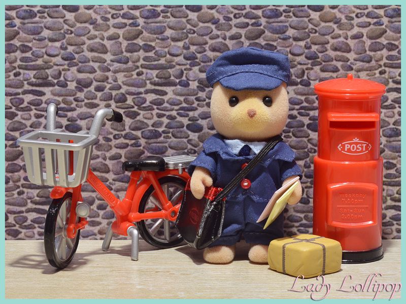 Sylvanian Families Village Postman Pete Petite and his red bicycle